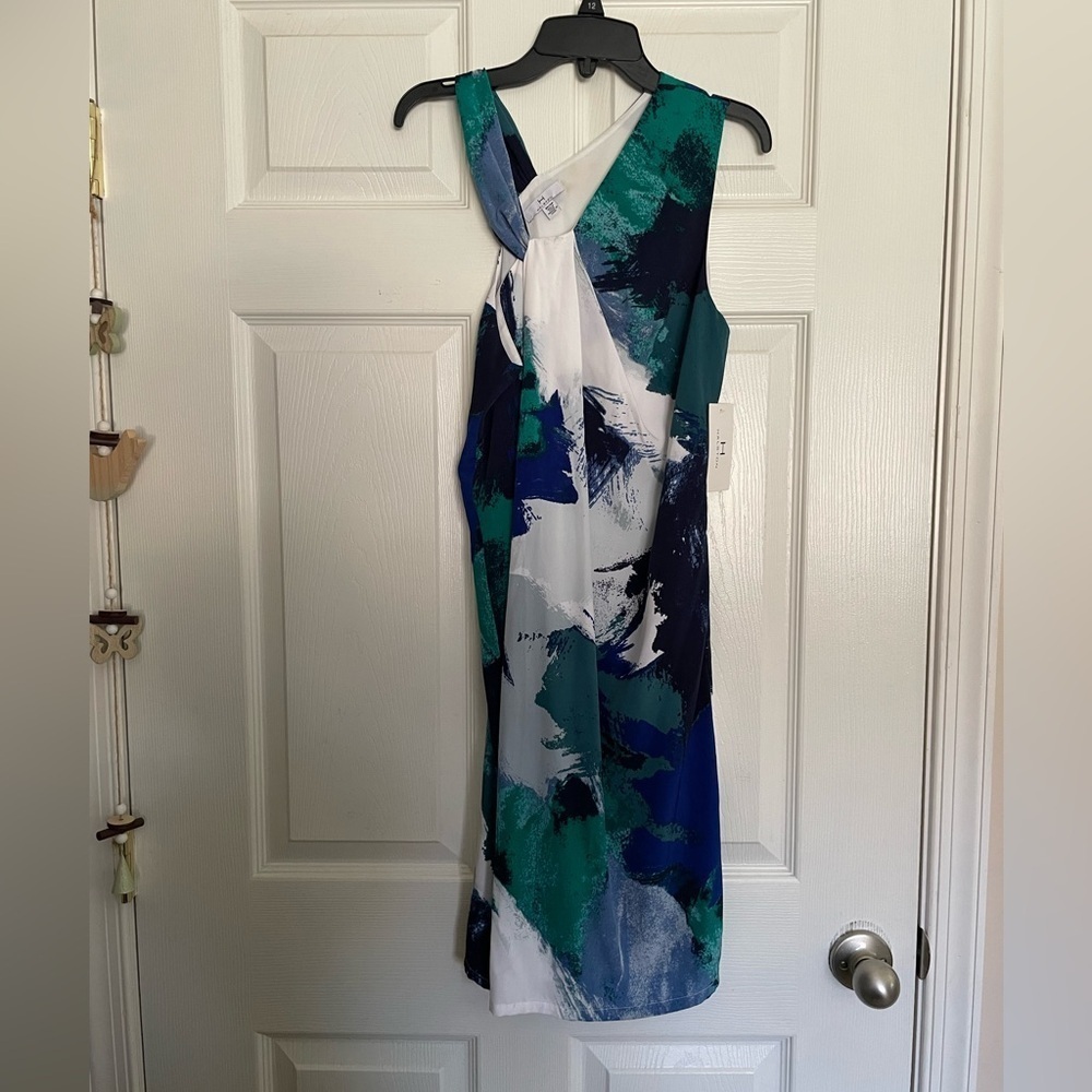 Halston Heritage Asymmetrical Dress in Blue and Green